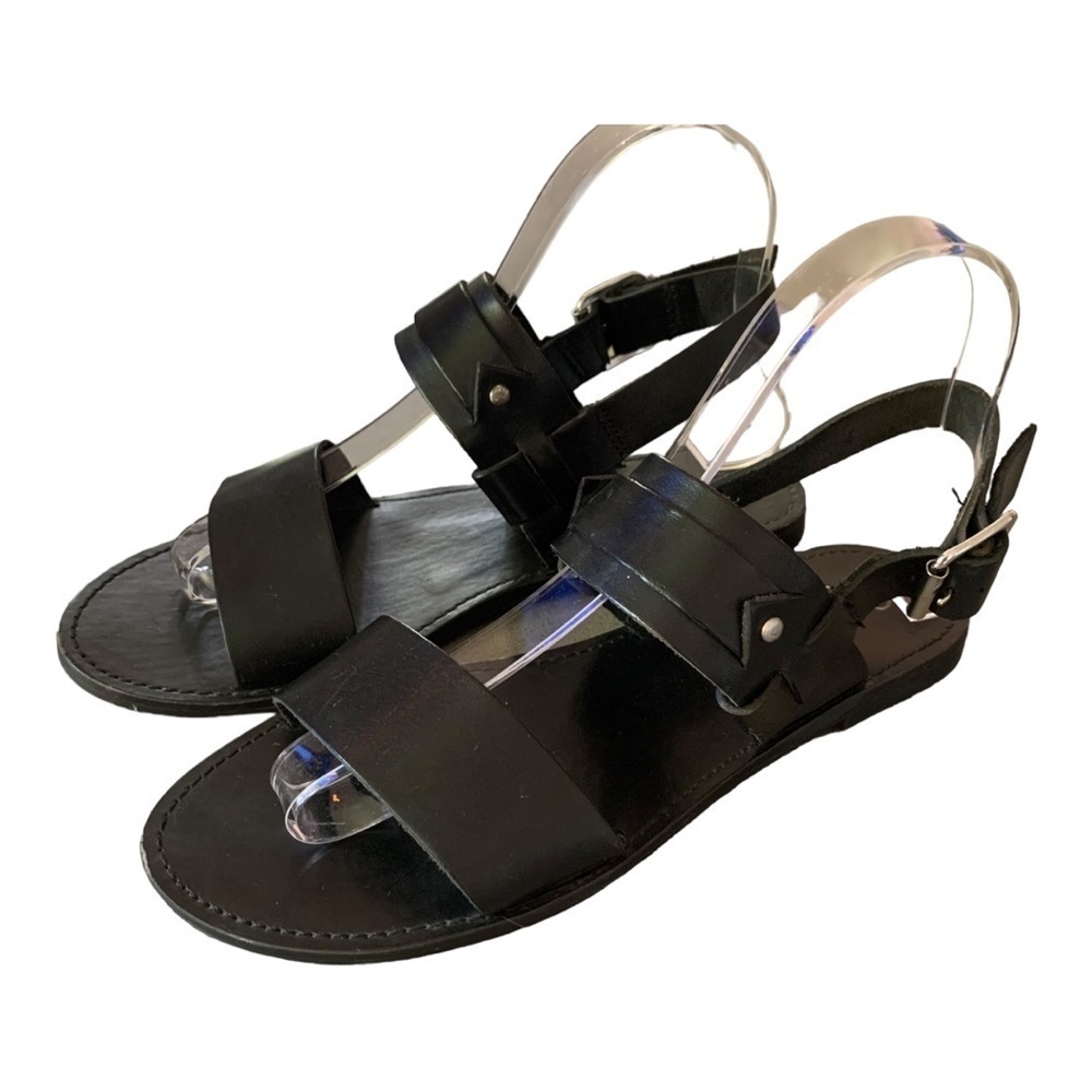Seychelles Black Leather Flat Strappy Sandals Women's sz 6.5